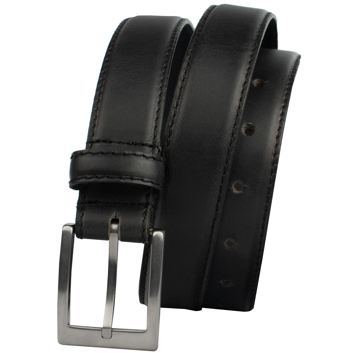 black leather dress belt mens Silver Square Titanium Black Leather Belt