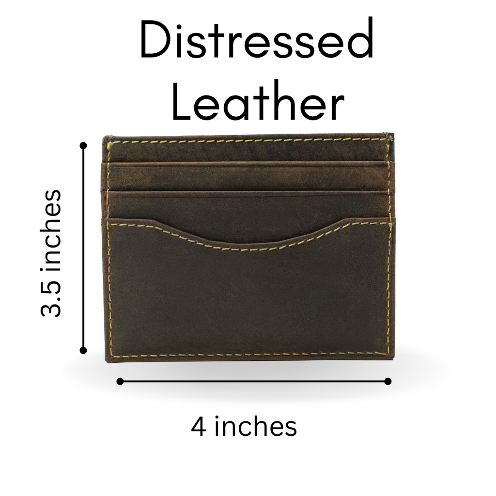 Reed Distressed Leather Card Case Holder. Crafted from distressed leather. 4" wide by 3 1/8" tall