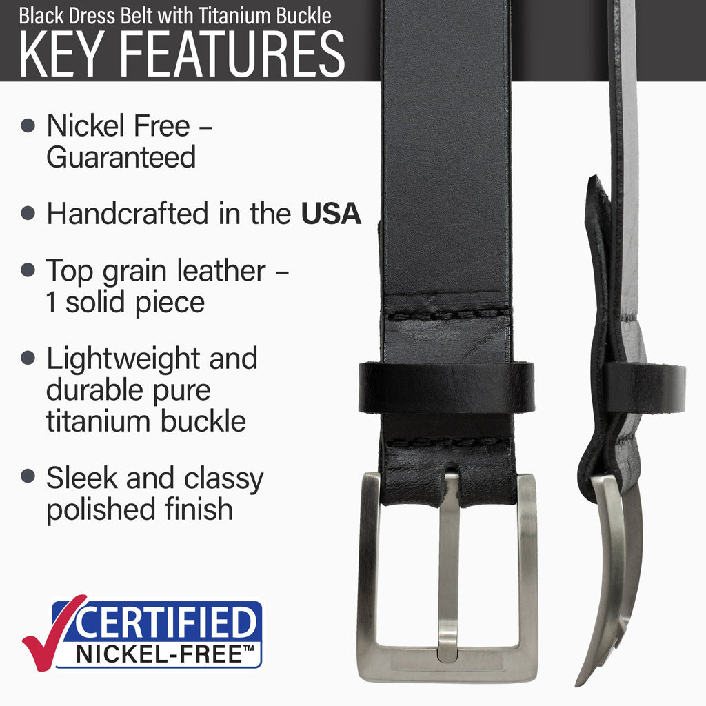 Hypoallergenic lightweight durable pure titanium buckle stitched to strap, made in USA, nickel free