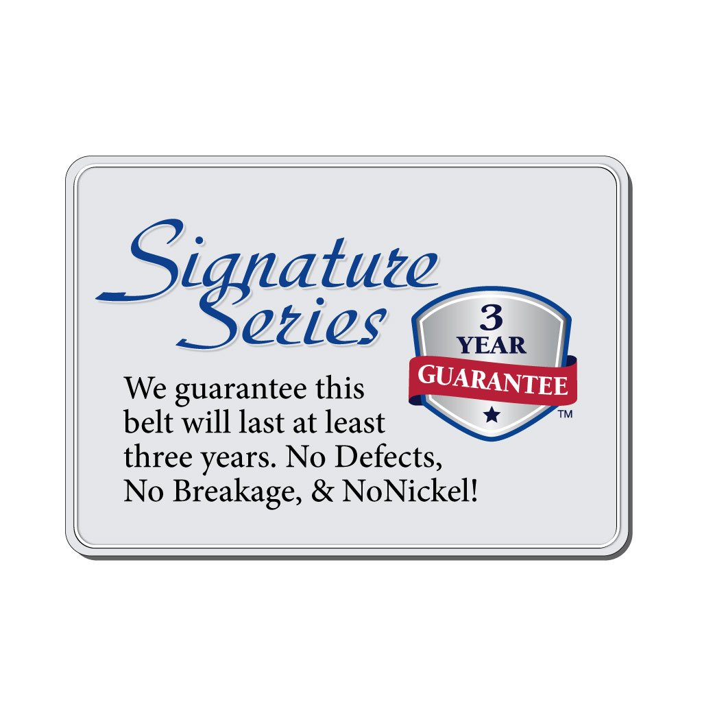Signature Series label. 3 year guarantee against defects or breakage. Guaranteed no nickel for life.