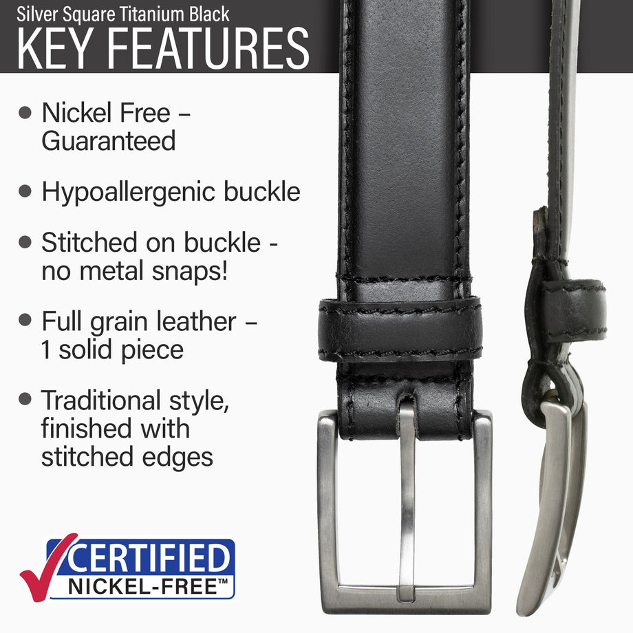 men's dress belt unique buckle minimalist square sculptural titanium 32mm Silver Black Leather Whether youre heading to work Titanium Belts