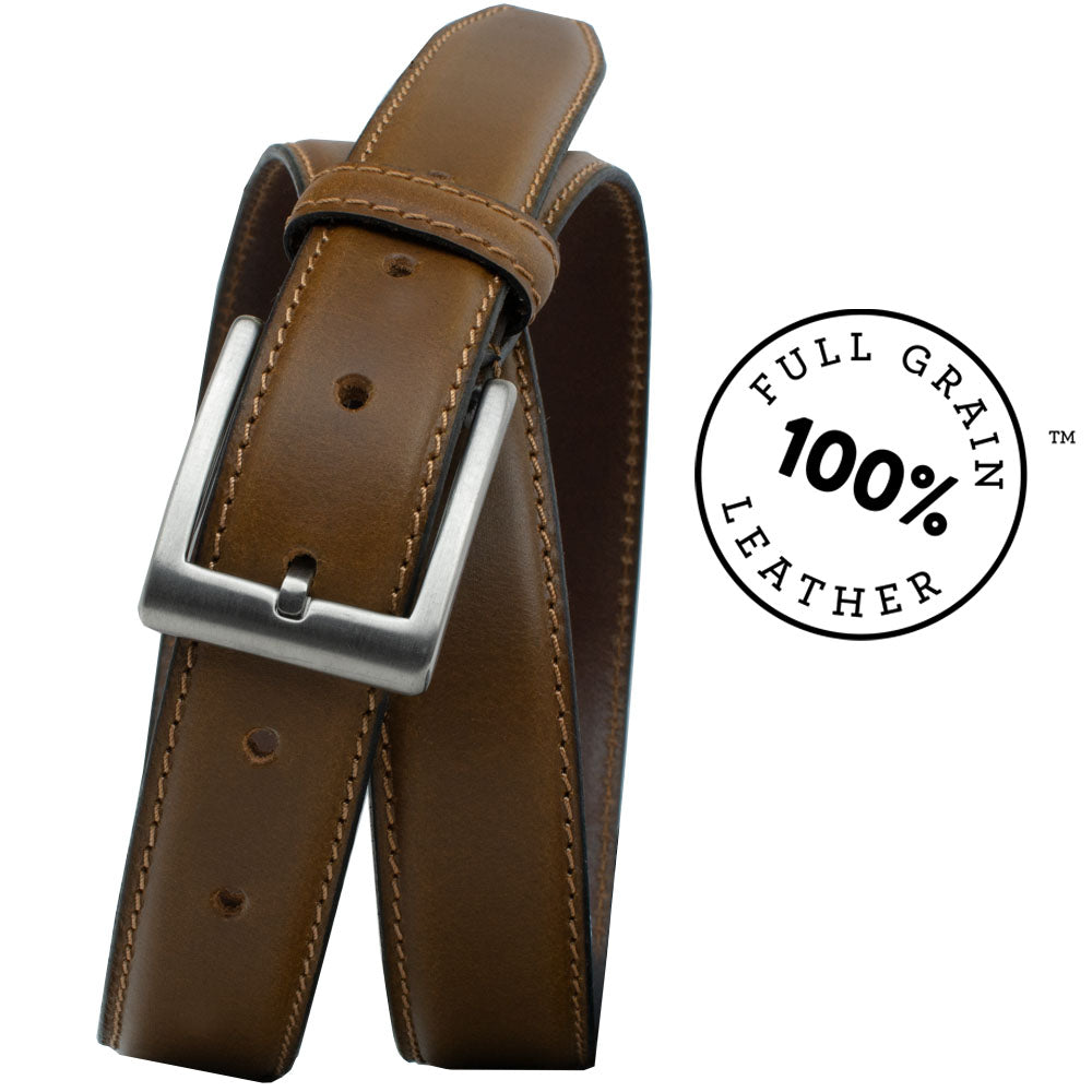 Silver Square Titanium Tan Leather Belt by Nickel Smart® Silver Square Titanium Tan Leather Belt by Nickel Smart®