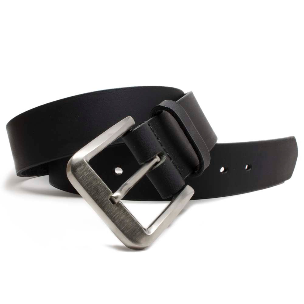 Jericho's Favorite Belt Set. Black leather strap, finished edges, casual titanium buckle stitched on