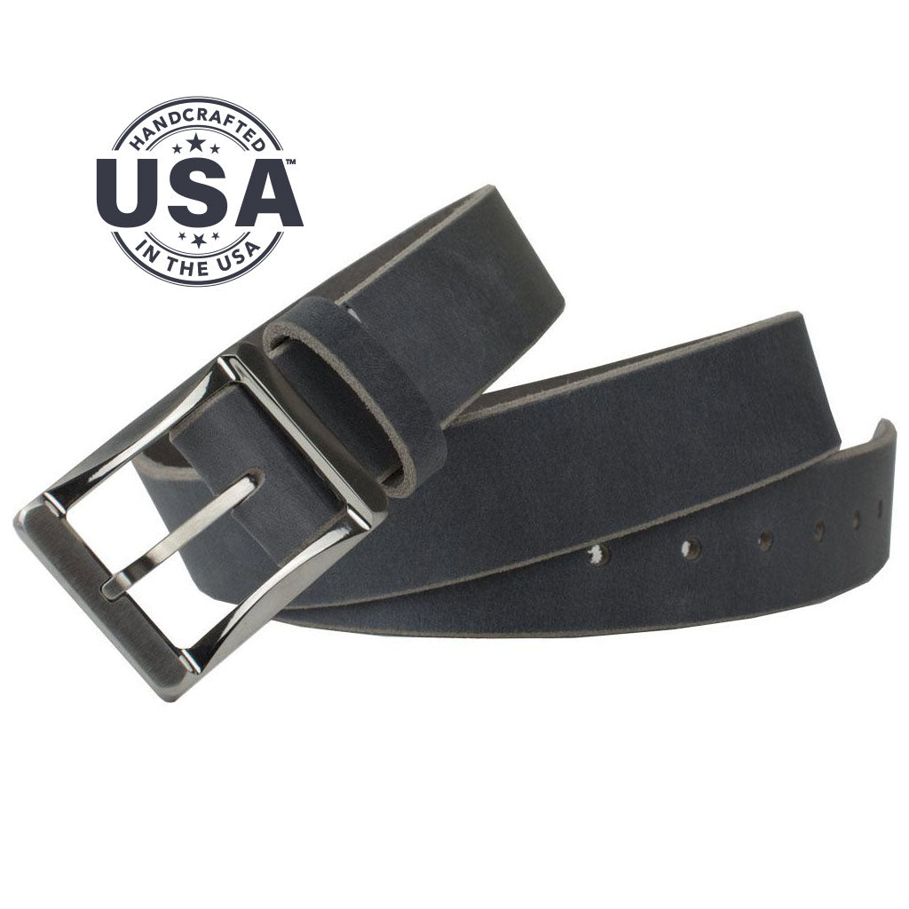 Titanium Work Belt (Distressed Gray). Handcrafted in the USA. Raw edges on casual strap.