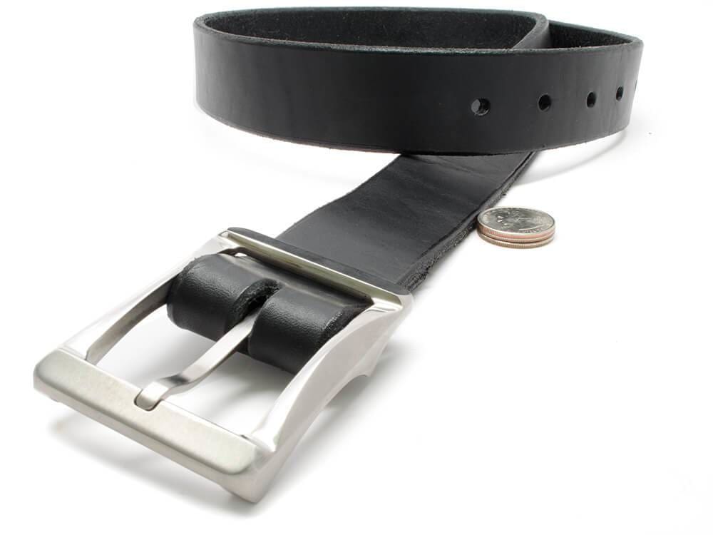 AJ's Gun Belt. Hypoallergenic buckle is rectangular, single prong, curved sides, super thick strap.