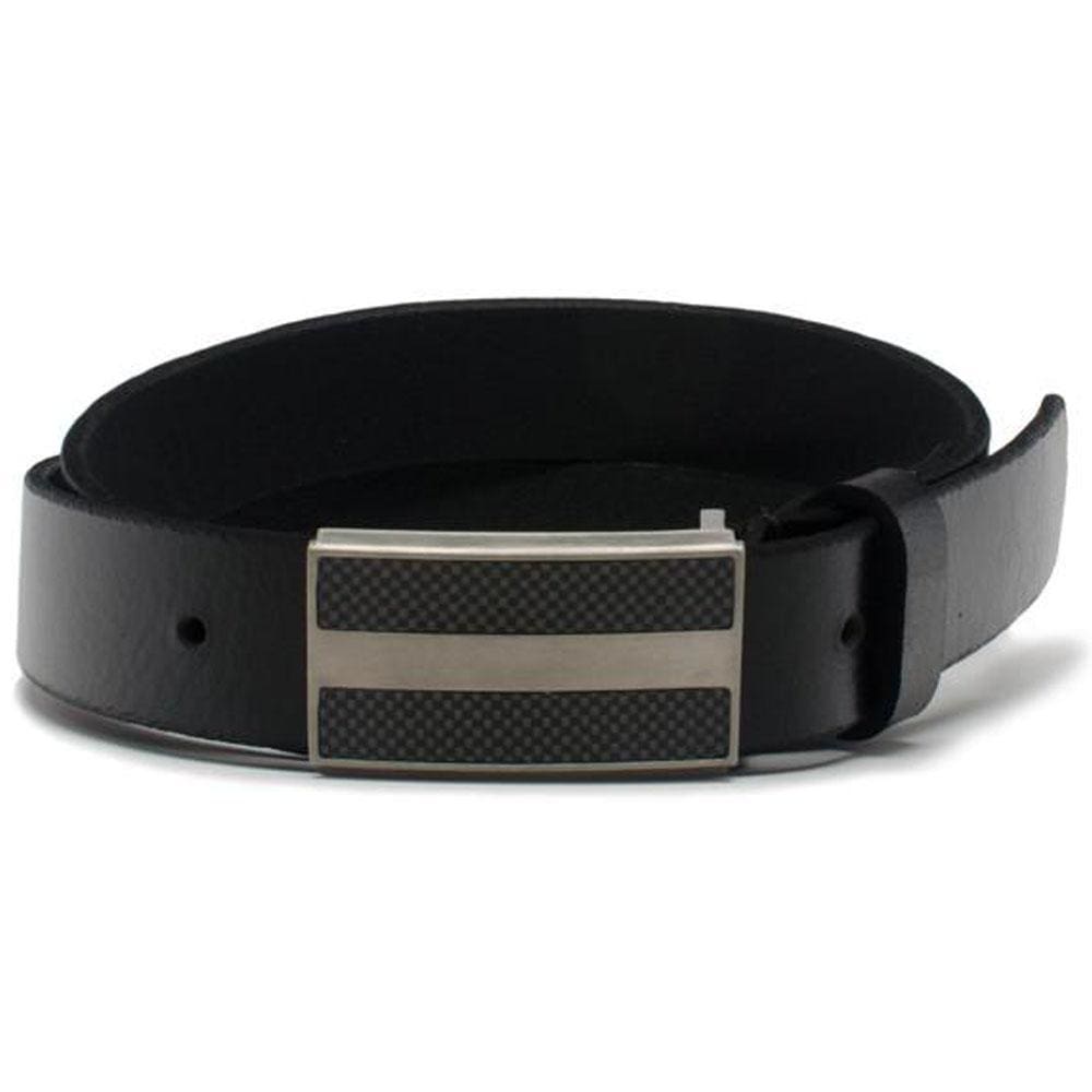 Genuine Leather Belt with Titanium/Carbon Fiber Buckle. Hook buckle stitched to real leather strap.
