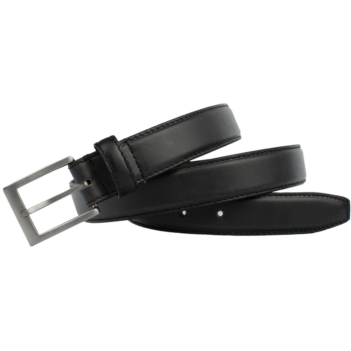 Silver Square Titanium Black Leather Belt
