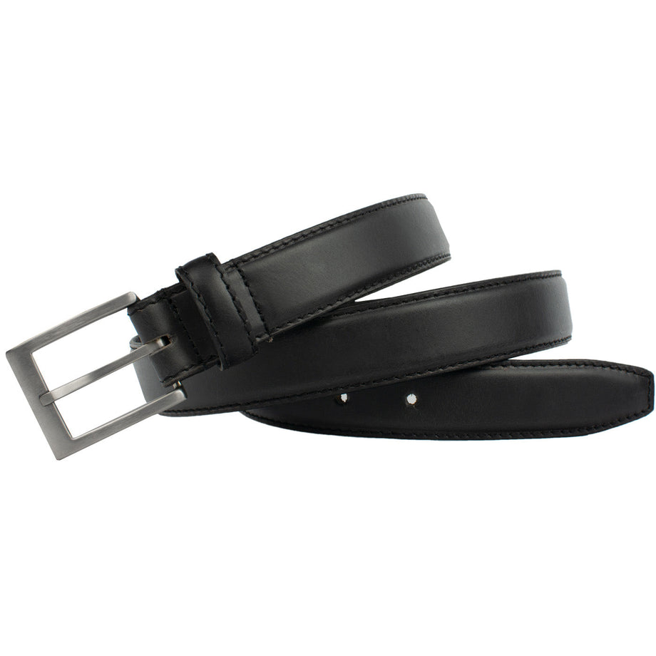 Silver Square Titanium Black Leather Belt
