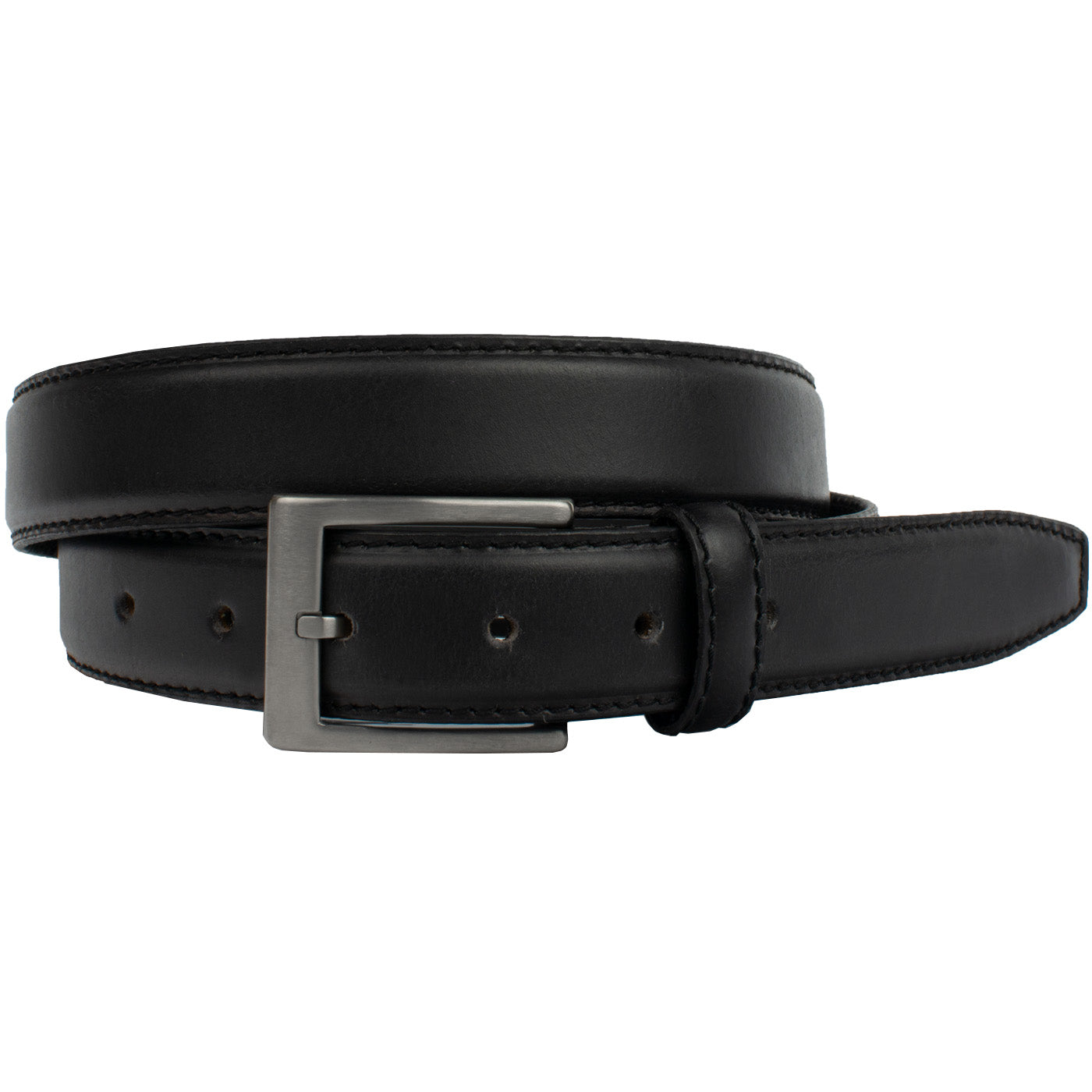 Silver Square Titanium Black Leather Belt | Dress Belt Silver Square Titanium Black Leather Belt | Dress Belt