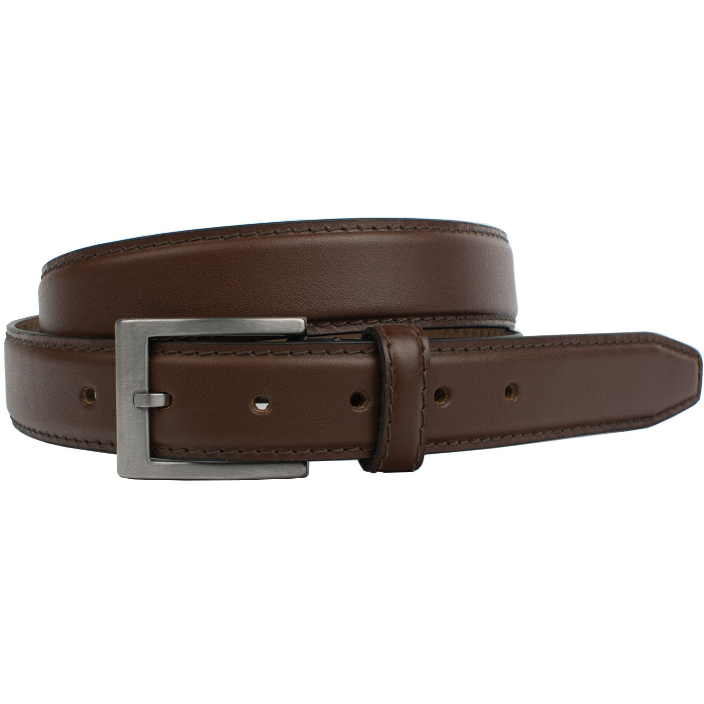 Silver Square Titanium Brown Leather Belt by Nickel Smart Silver Square Titanium Brown Leather Belt by Nickel Smart