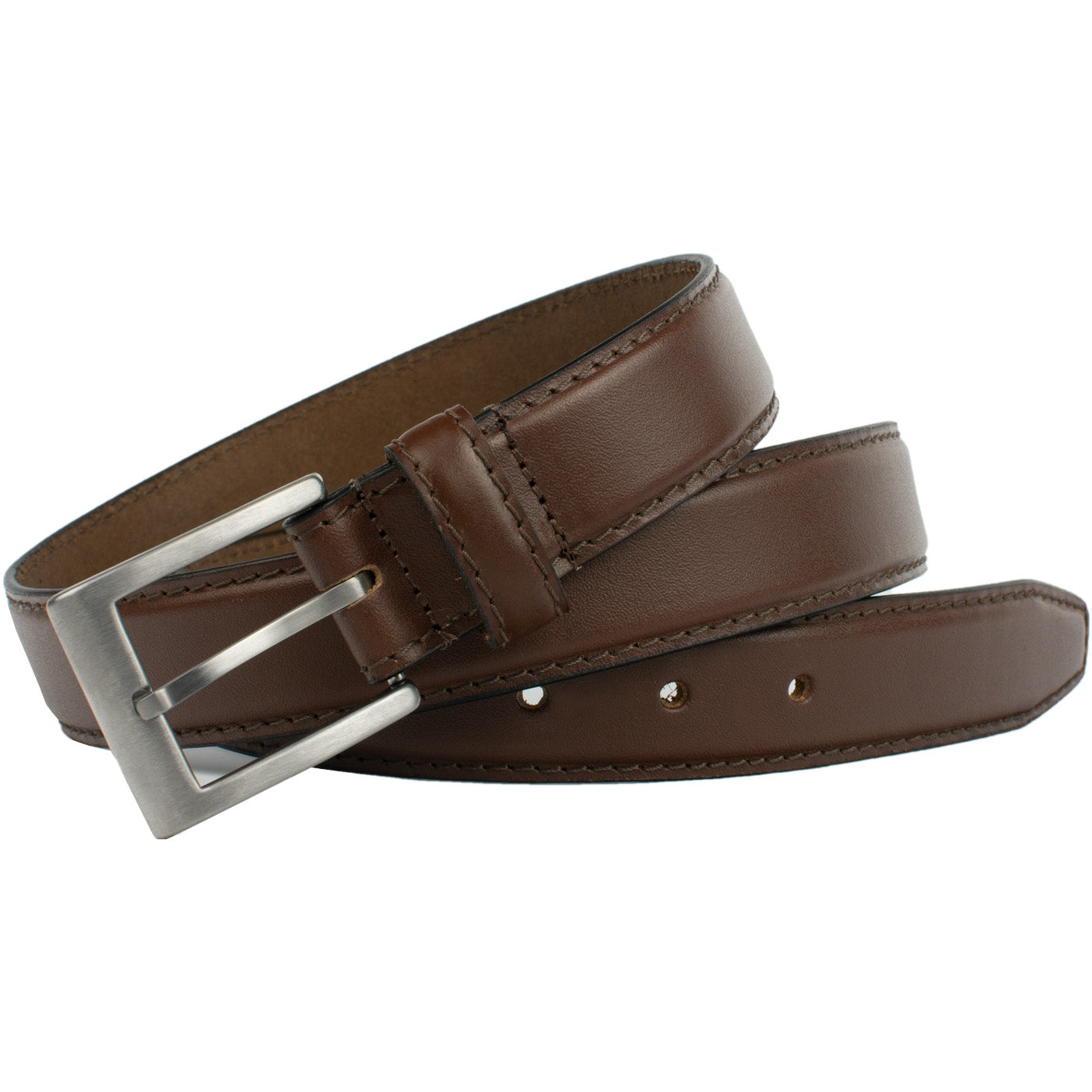 Silver Square Brown Leather Dress Belt Silver Square Brown Leather Dress Belt