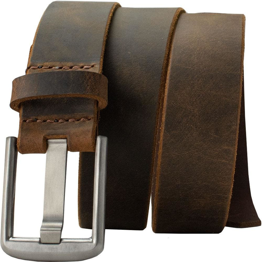 Titanium Wide Pin Brown Distressed Leather Belt Durable Work Belt