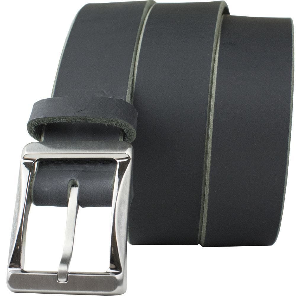 Titanium Work Belt II (Black) by Nickel Smart. Muted black leather strap with silver-tone buckle.