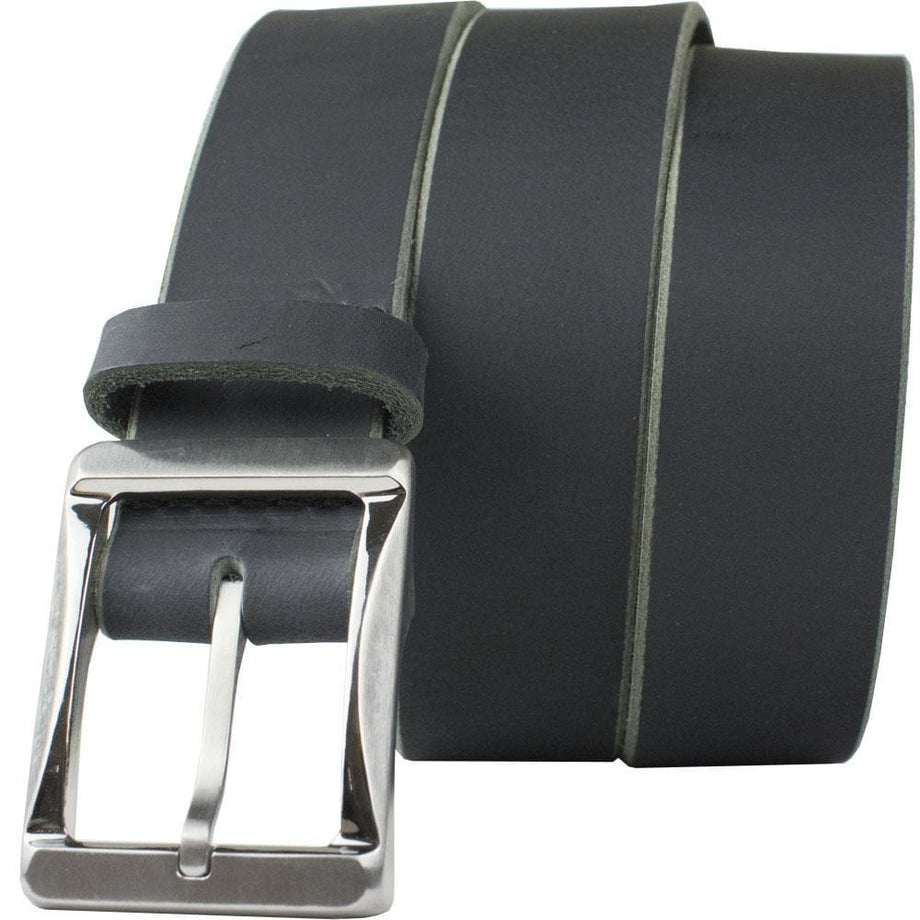 nickel free titanium dress belt buckle modern black Black Leather Work Belt with Heavy Duty Durable Titanium Buckle